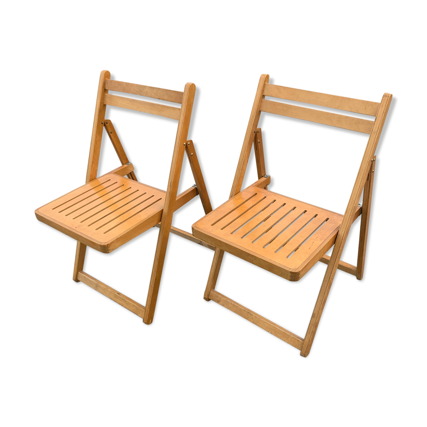 Pair of folding wooden chairs