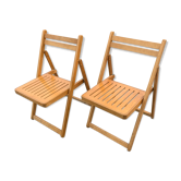 Pair of folding wooden chairs