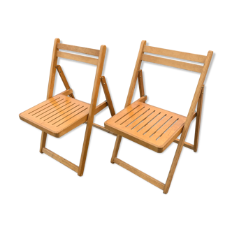 Pair of folding wooden chairs