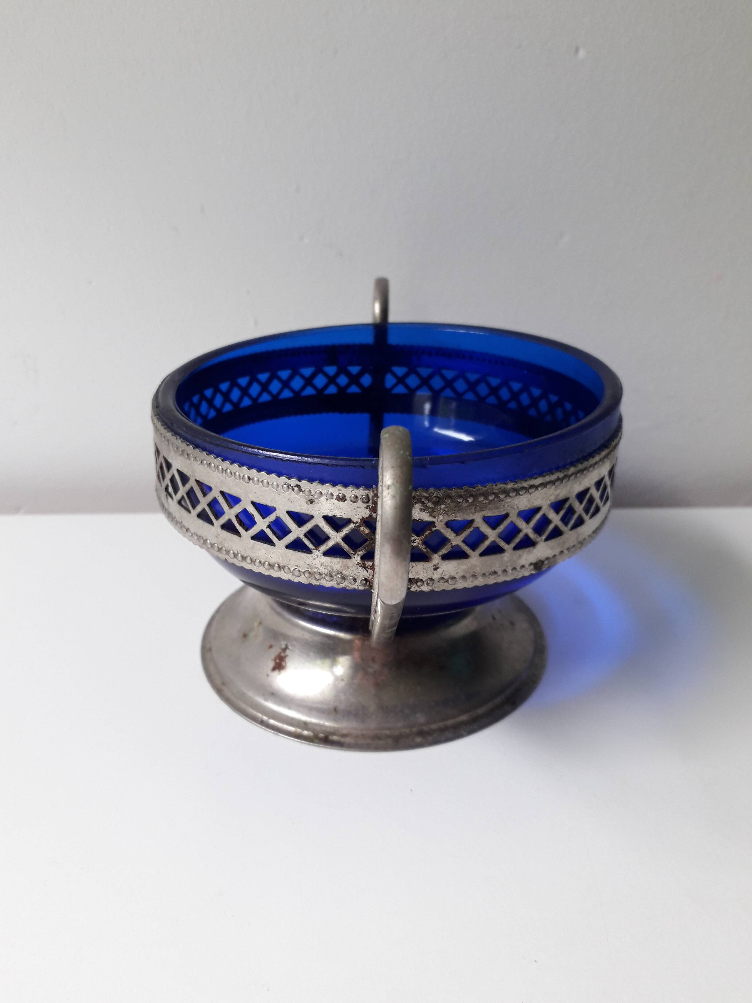 Navy blue bowl with pewter base (A1)