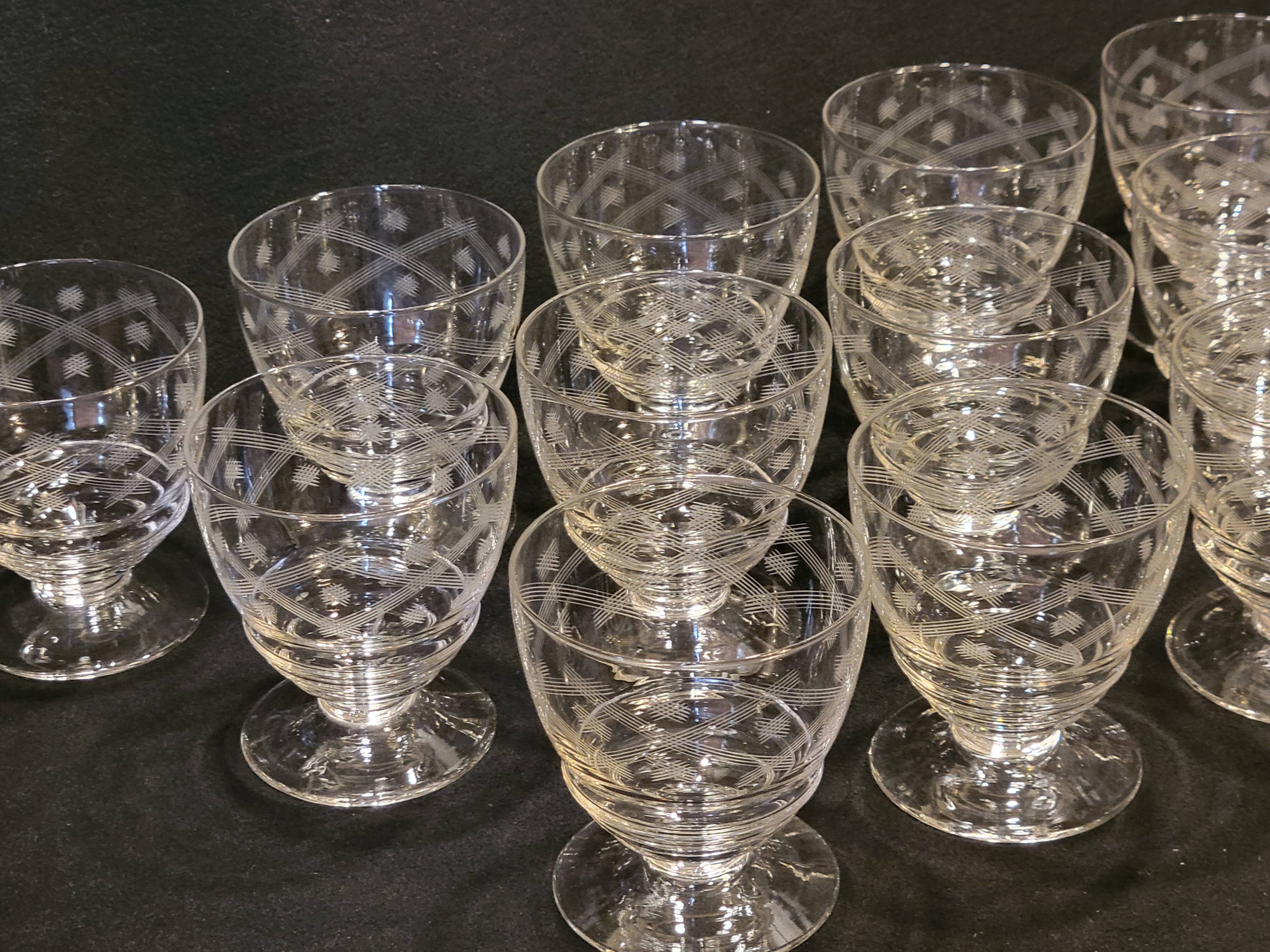 10 old port wine glasses in engraved art deco chiseled crystal