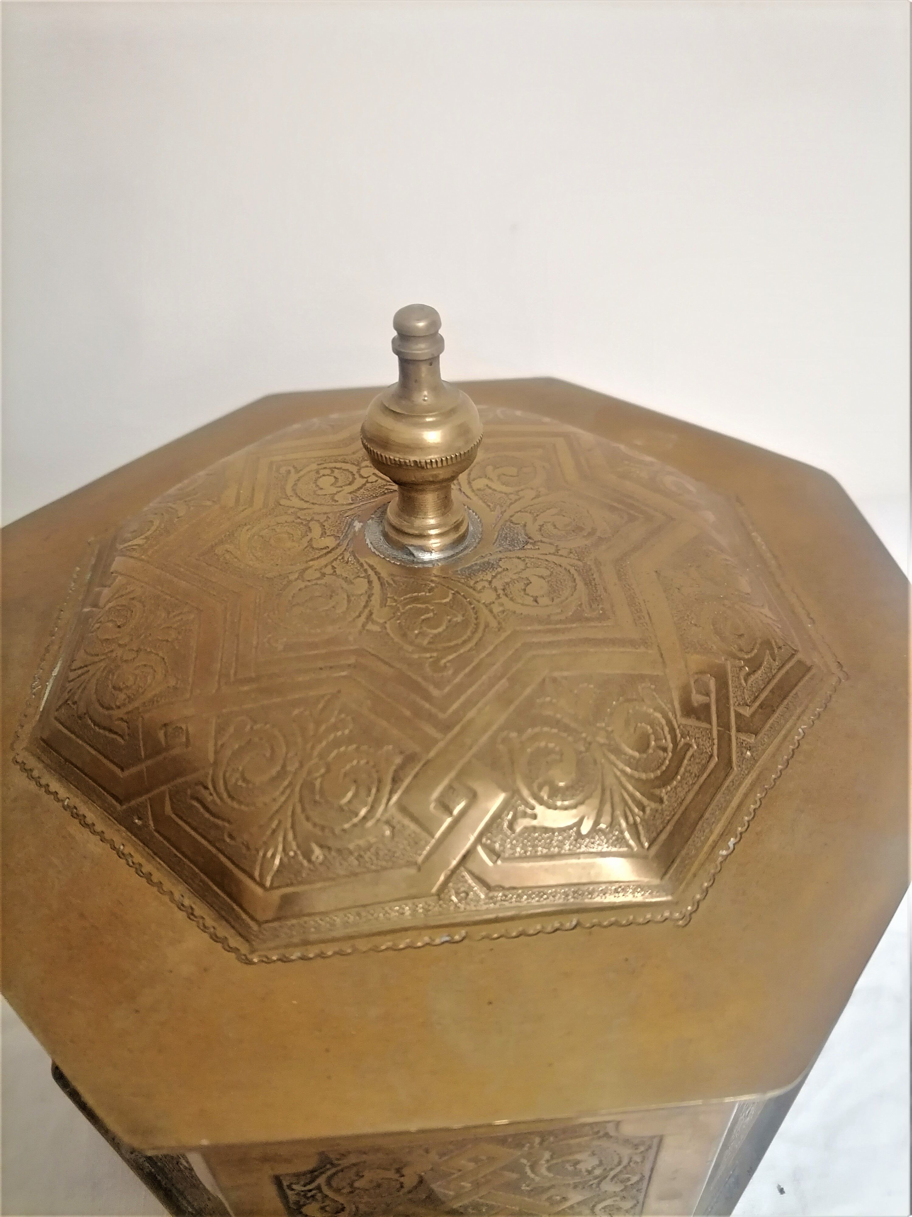 Old oriental tea box in engraved brass