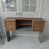 Console made with some old walnut elements. Unique smoky green piece.