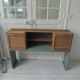 Console made with some old walnut elements. Unique smoky green piece.