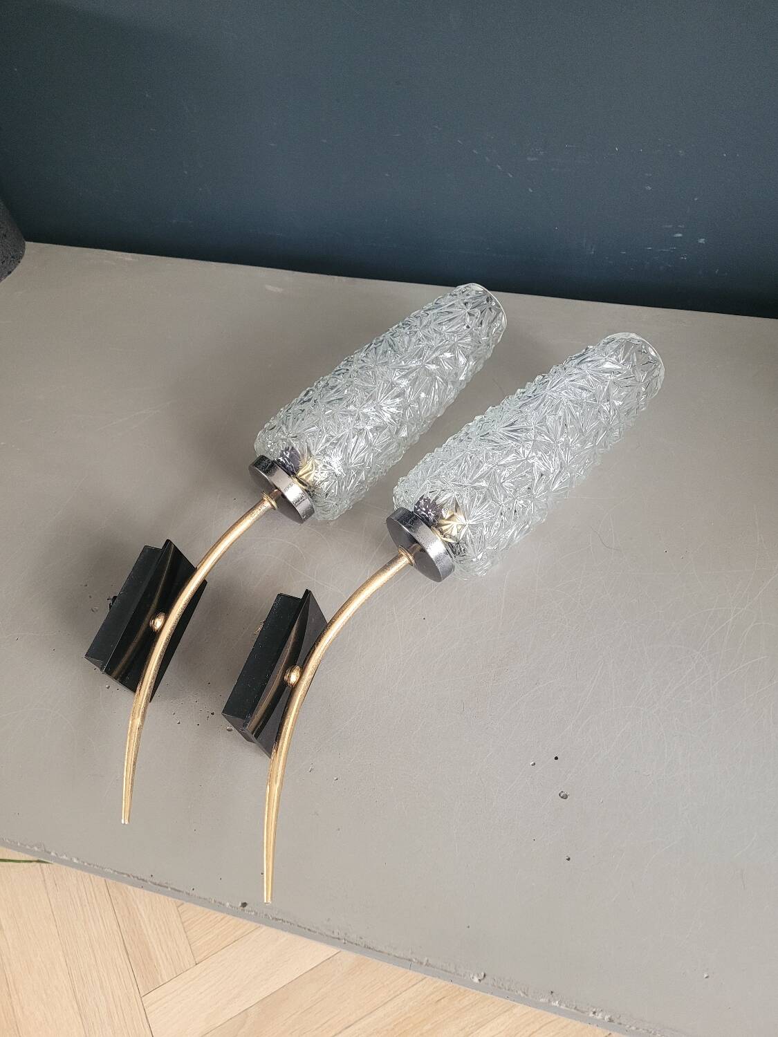 Pair of vintage molded glass wall sconces