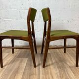 Set of 6 dining chairs in rosewood and green fabric signed T.S.M, 60s