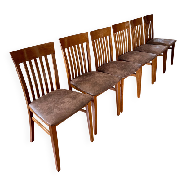 Lot de 6 chaises vintage rétro – assises neuves suédine aspect vieux c