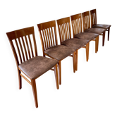 Set of 6 vintage retro chairs – new suede-look seats in old style.