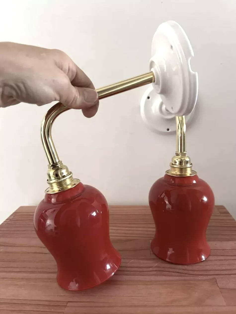 Pair of ceramic and glass wall sconces