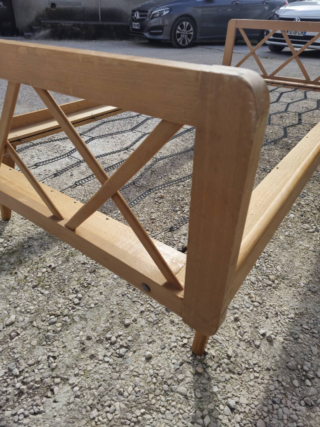 Vintage bed with compass feet from the 1950s