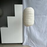 Small Japanese-style natural rattan and linen pendant lamp in the shape of a lantern H50 D30