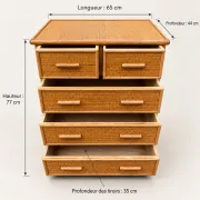 Vintage woven rattan commode with five drawers – bohemian style