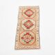 Beige & Red Small Size Vintage Wool Rug, Turkish Doormat Rug