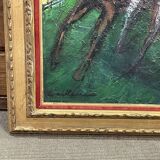 Oil on canvas by R. Caillaux (1904-1989) "Race Horses"