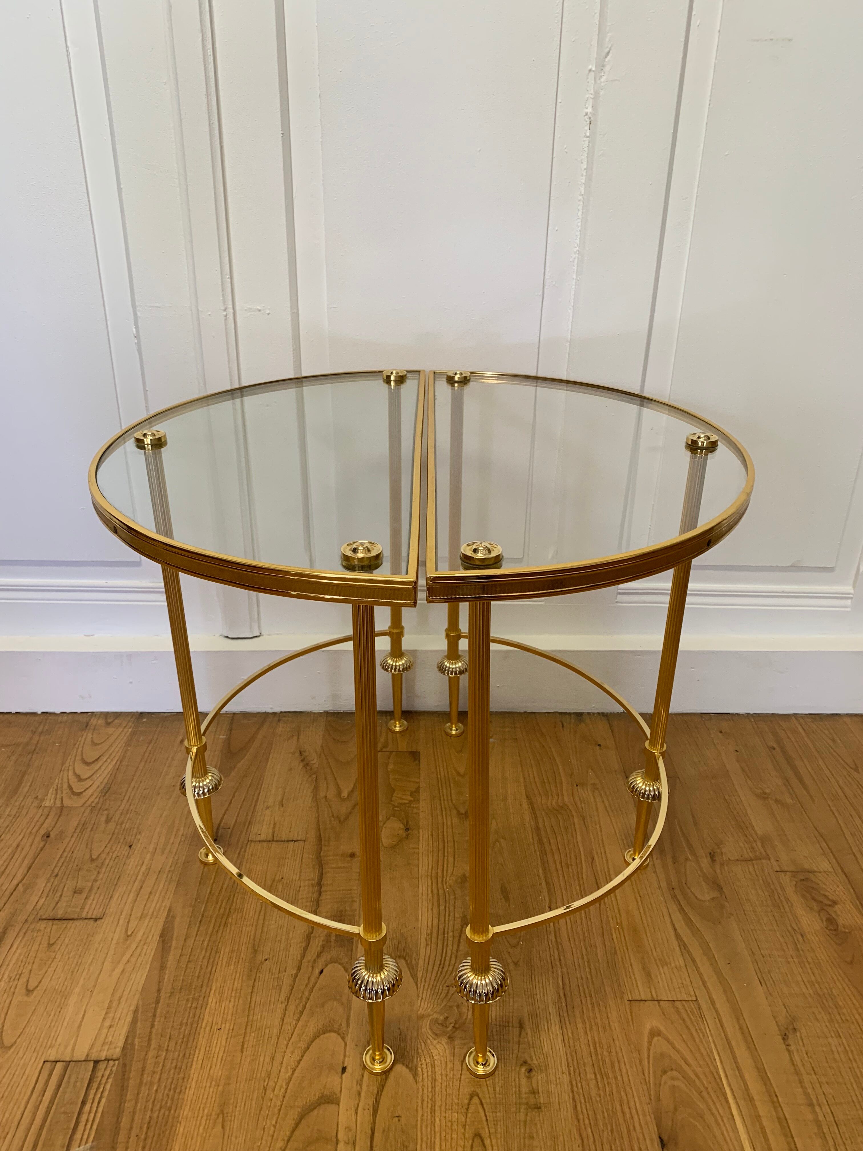 Tripartite brass and glass coffee table