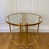 Table basse tripartite en laiton et verre