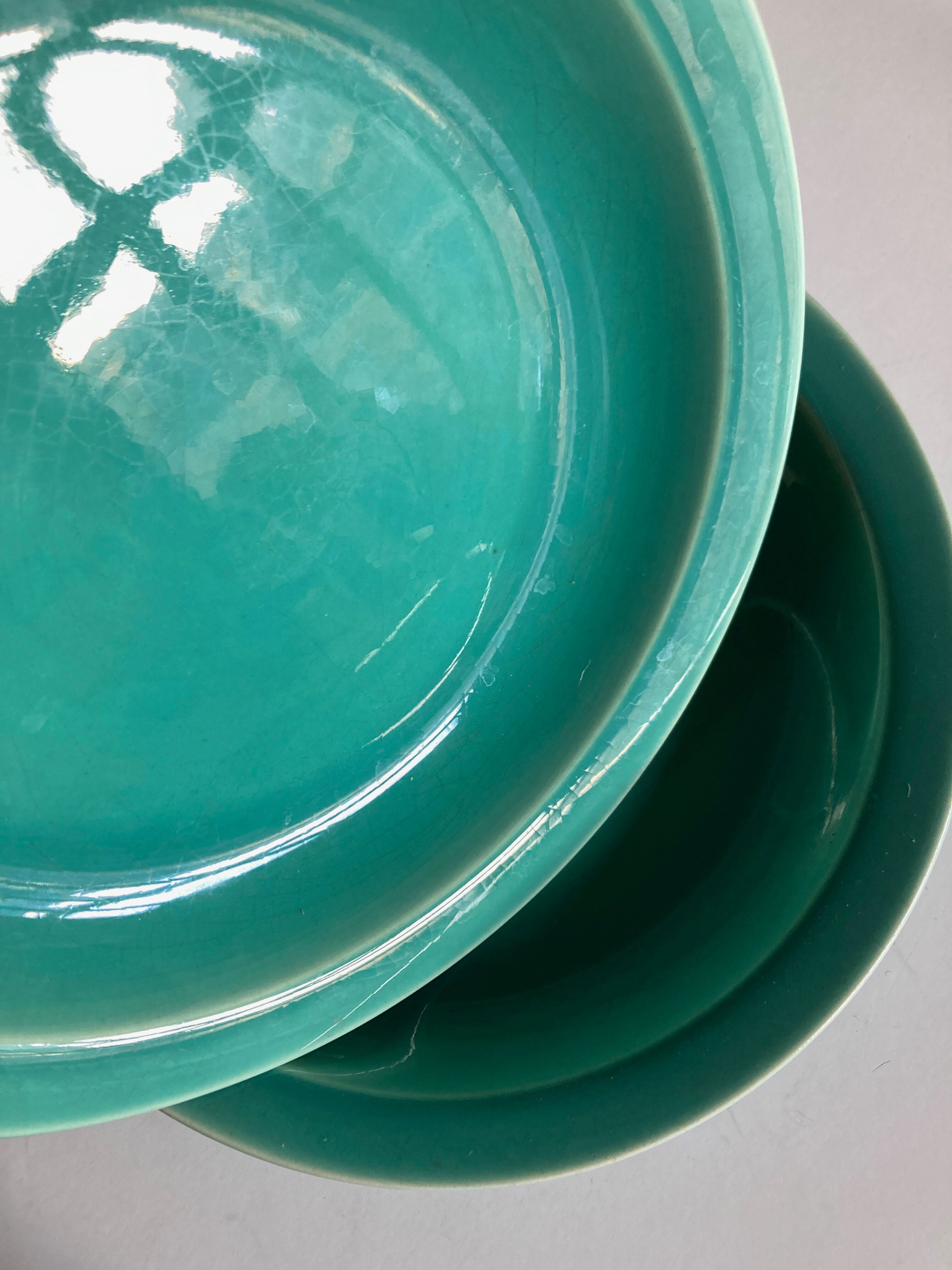 Set of 6 turquoise modernist hollow plates 1950 Villeroy and Boch