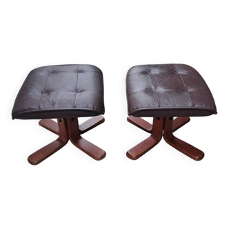 Set of 80s footrests in wooden skai