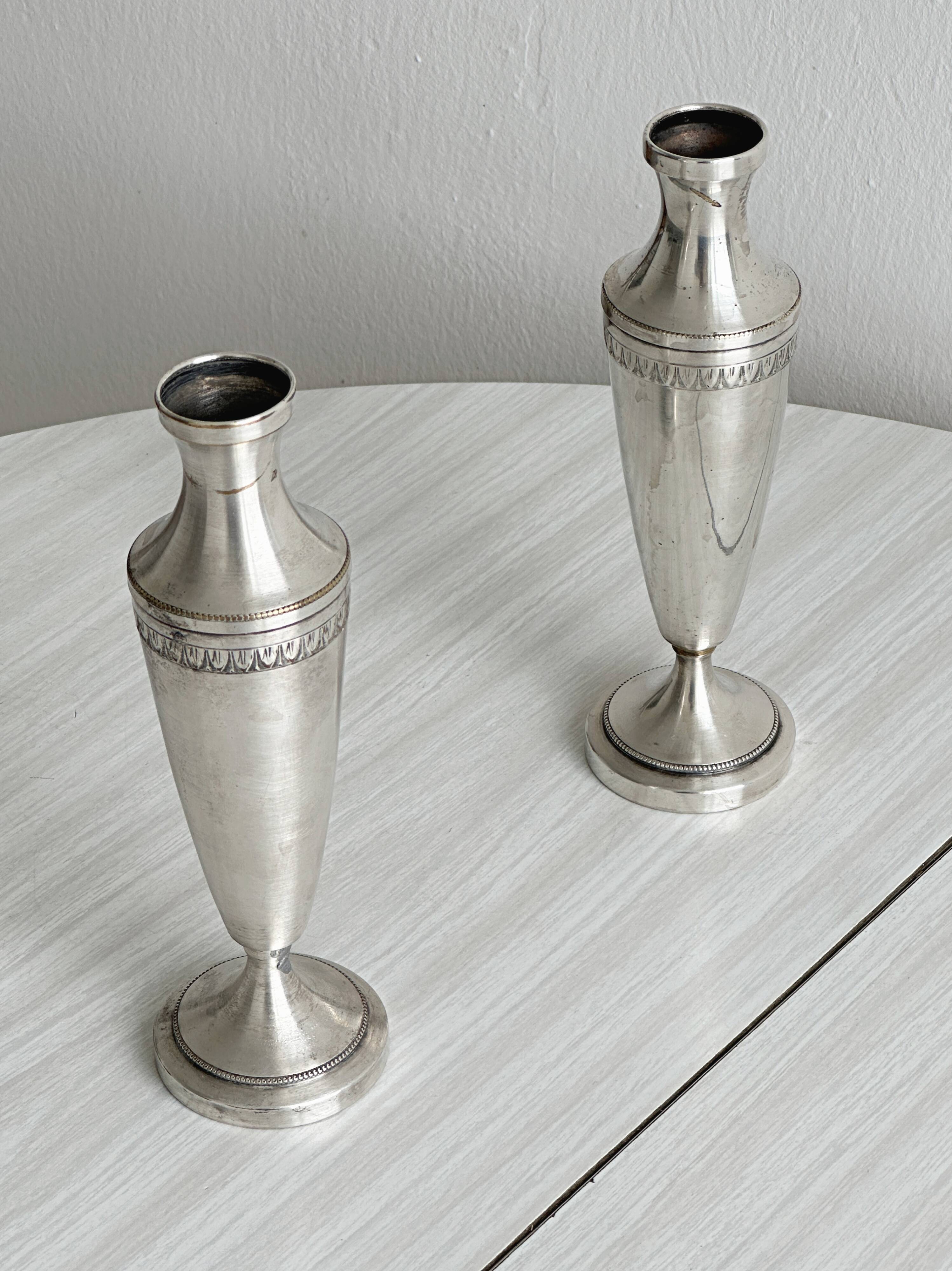 Pair of silver-plated flower vases