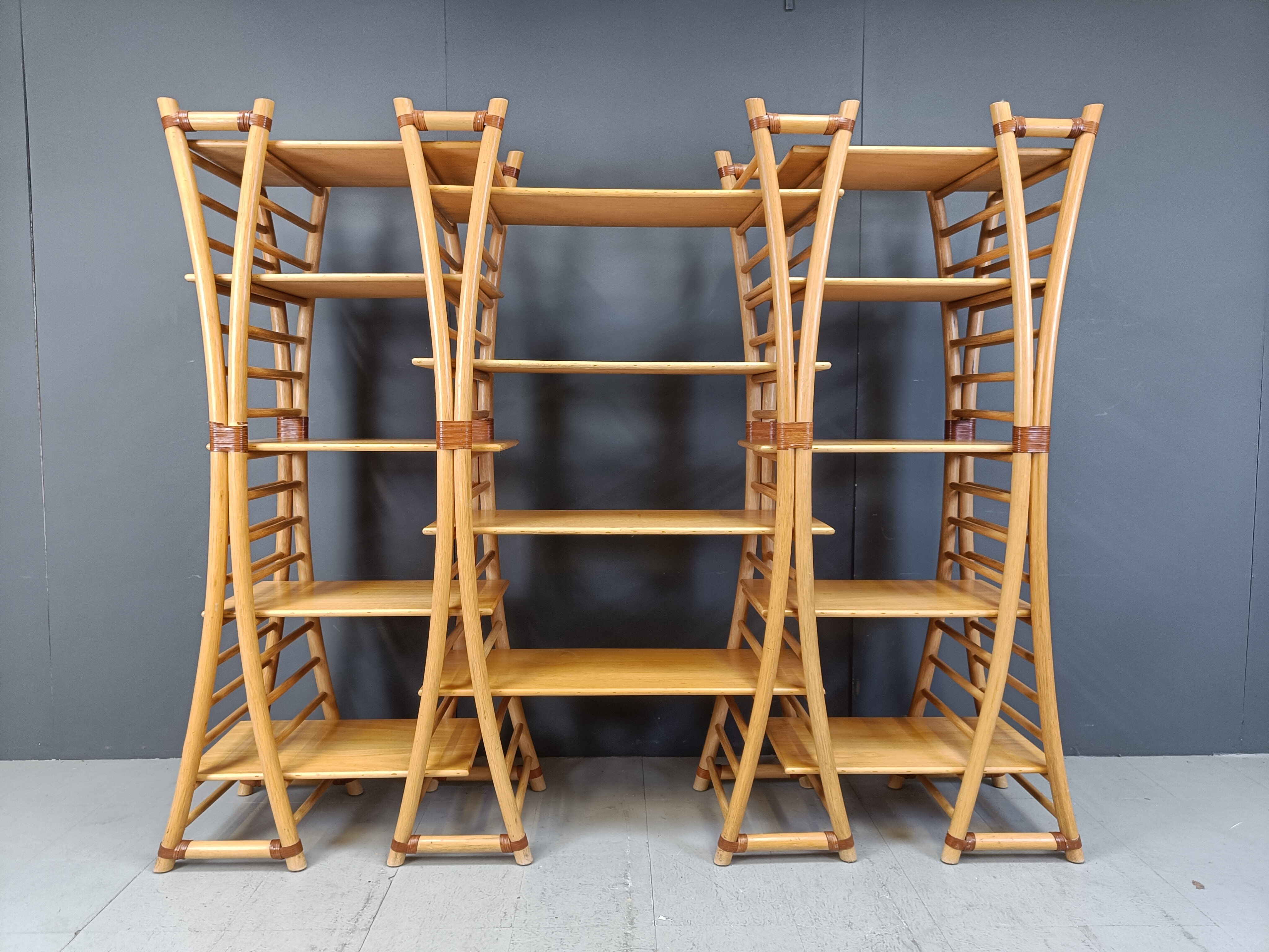 Vintage bamboo wall unit, 1970s
