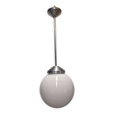 XL Art Deco white opaline suspension light, France circa 1920.