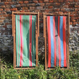 2 old bayadère green & red deckchairs