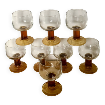 Lot of 8 amber glasses from the 60s