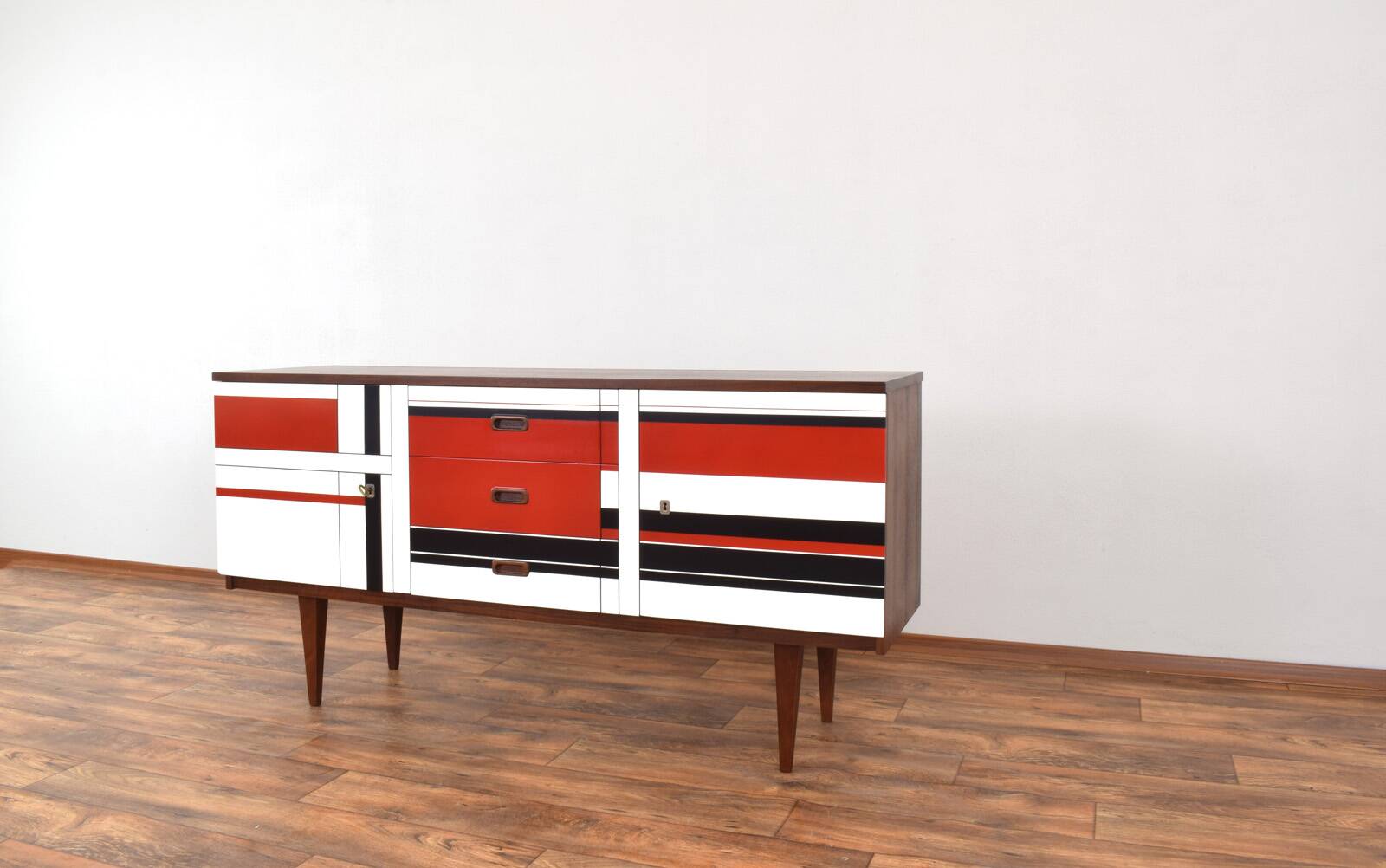 Mid-Century Walnut Sideboard with Hand-Painted Pattern, 1960s.