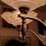 Art deco chandelier in chromed metal and glass 6 arms of lights