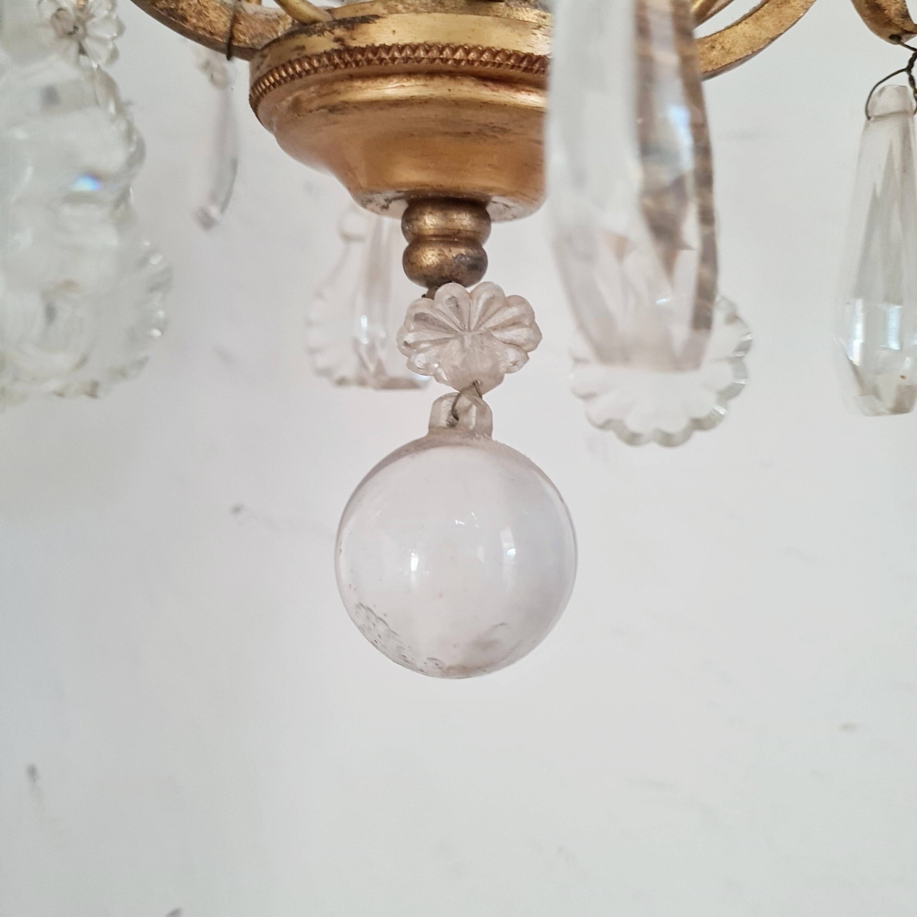 Chandelier with glass flower pendants from the beginning of the last century