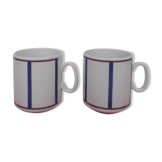 Set of 2 blue and red porcelain Basque mugs