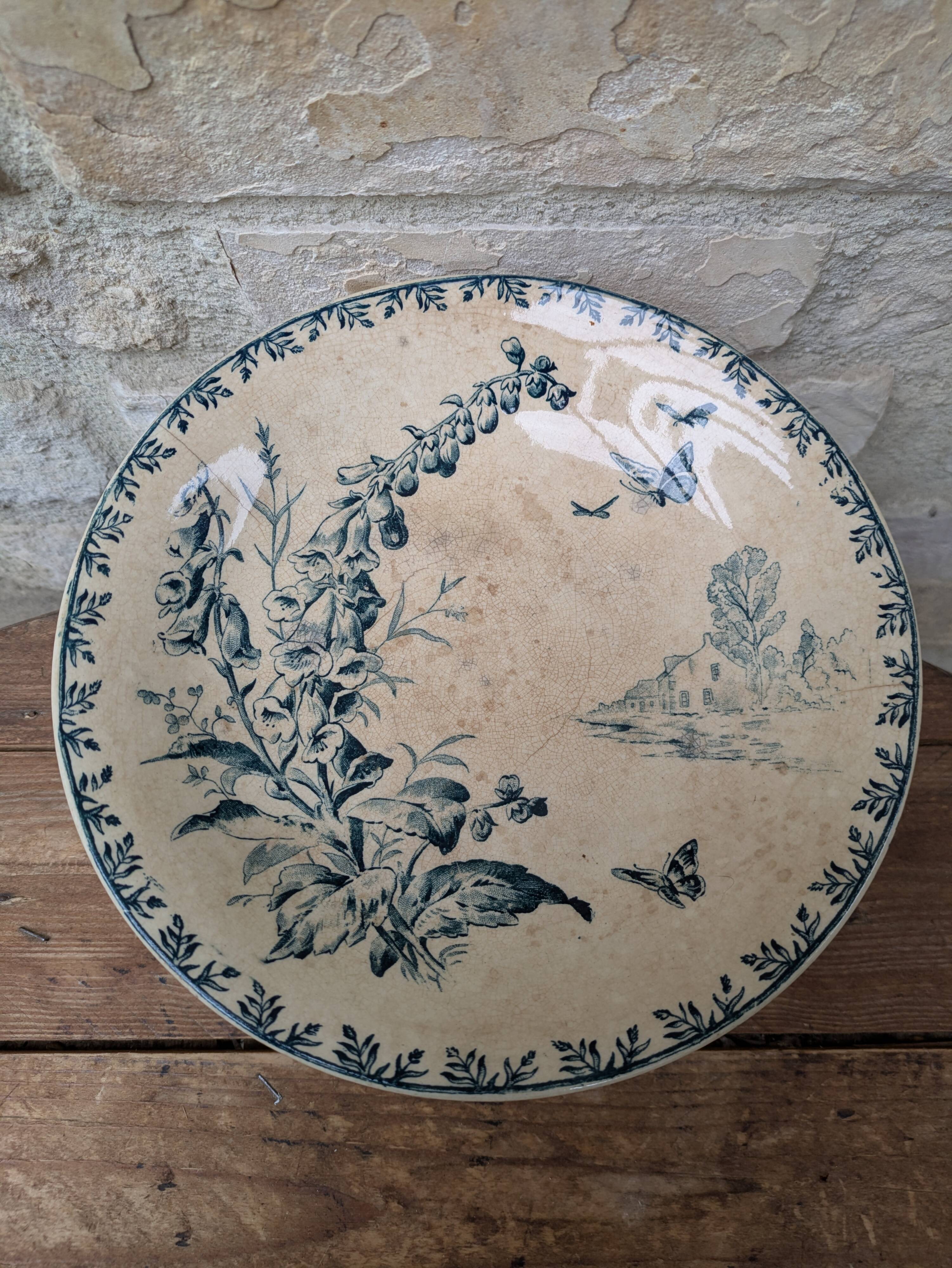 Opaque porcelain compote from Gien, Villageois model, Terre de Fer.