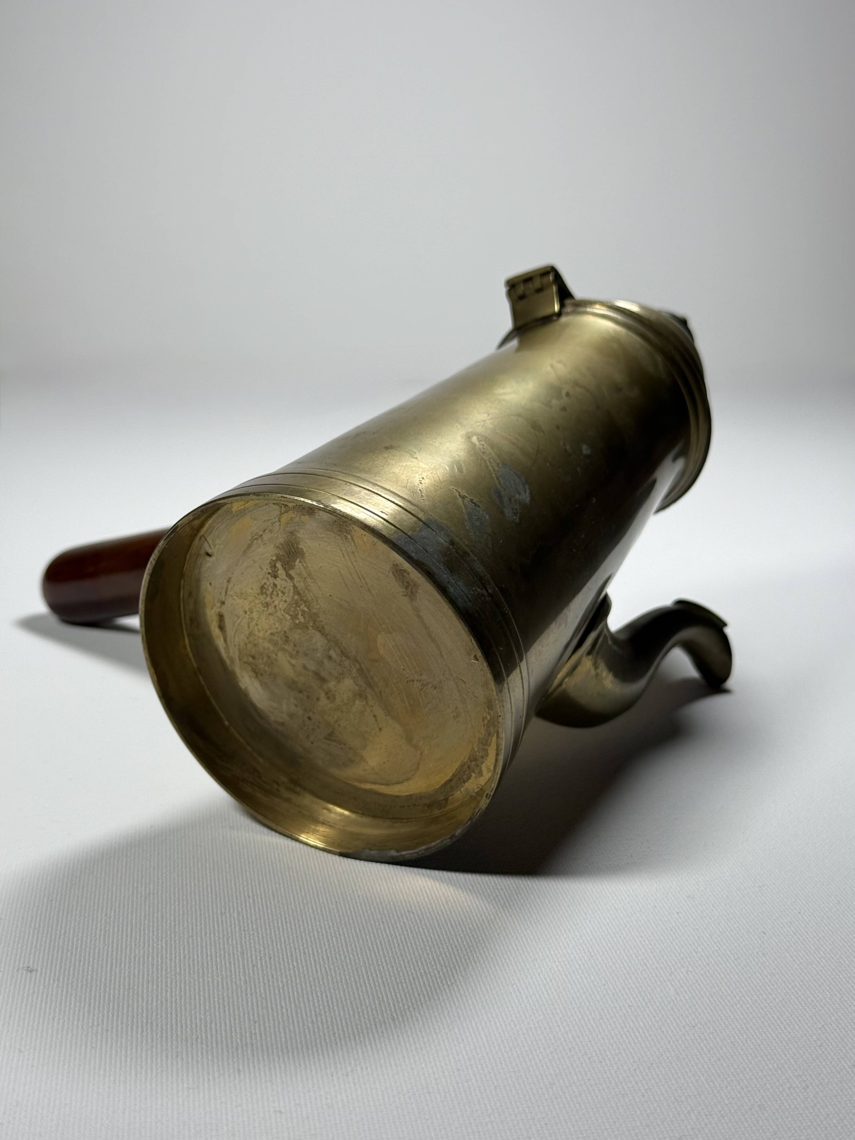 Antique oriental coffee pot, solid brass & wooden handle - 19th century Ottoman