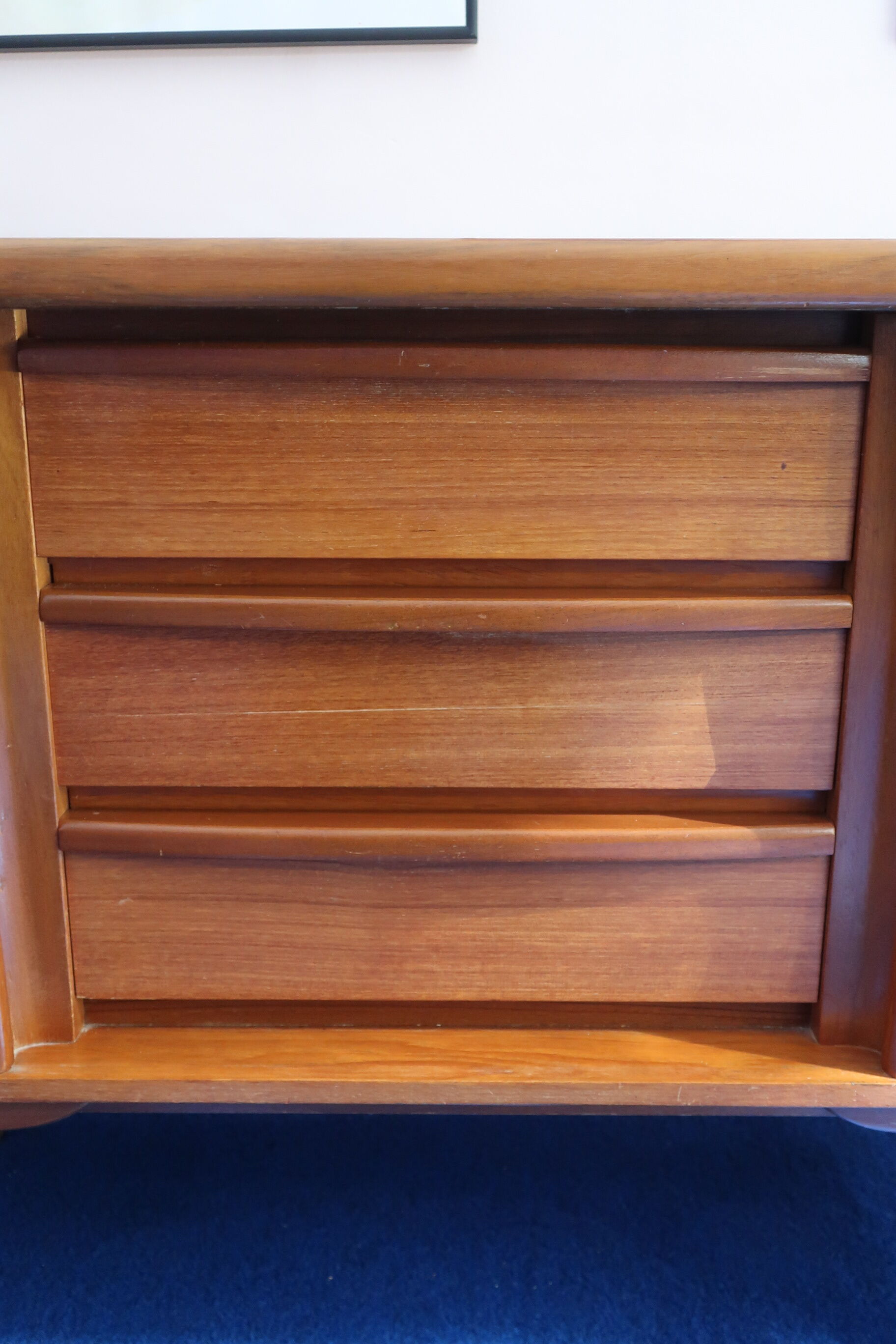 60s teak row, two sliding doors