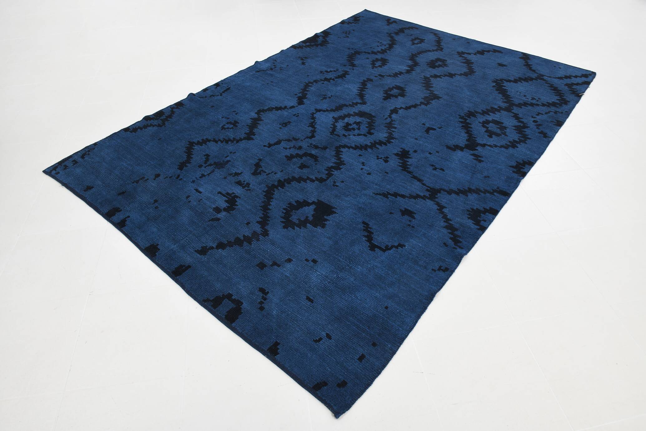7x10 Navy Blue & Black Turkish Kilim Rug, 204x296Cm
