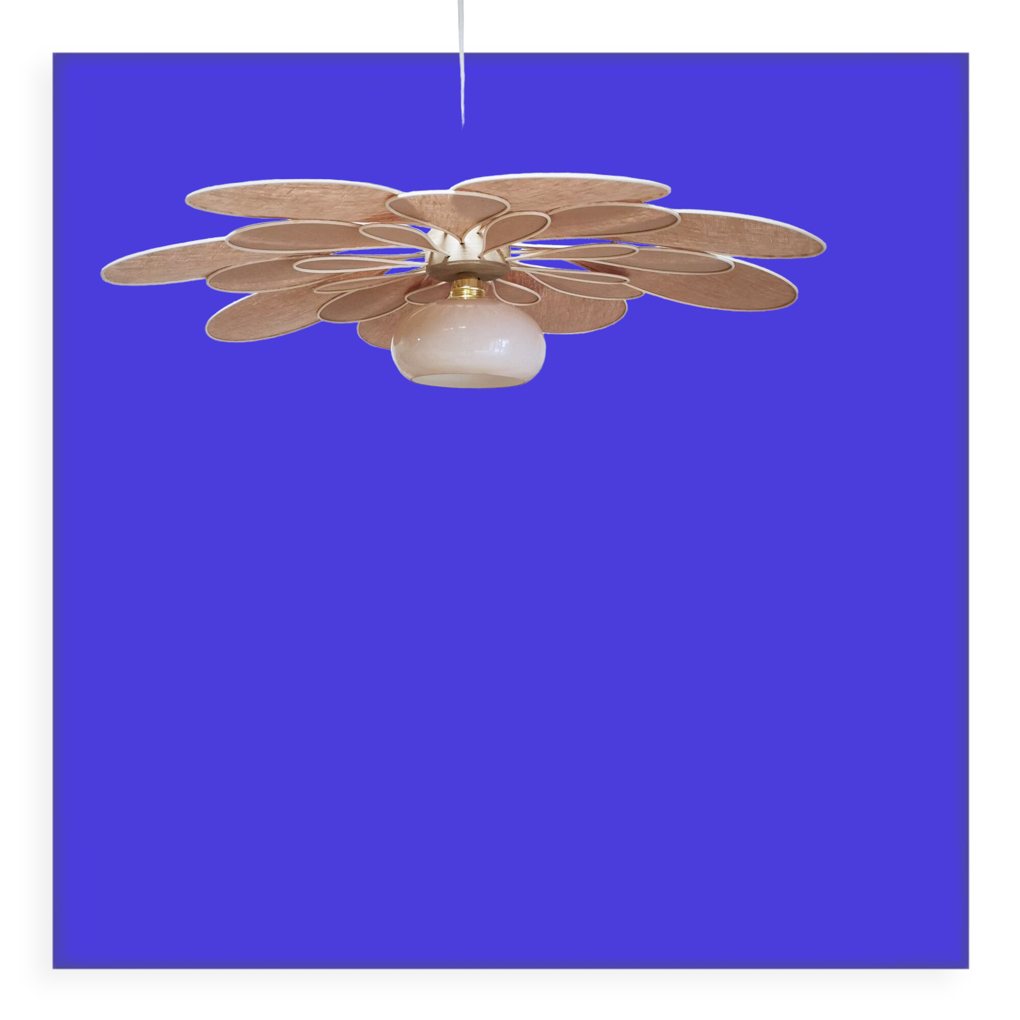 Old suspension vintage globe and petals in linen and rattan