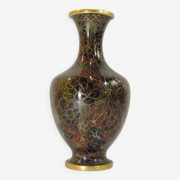Cloisonné brass vase decorated with flowers / vintage