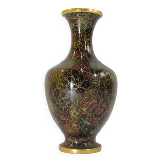 Cloisonné brass vase decorated with flowers / vintage