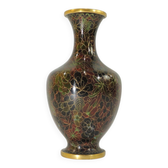 Vase en laiton cloisonné à décor de fleurs /vintage