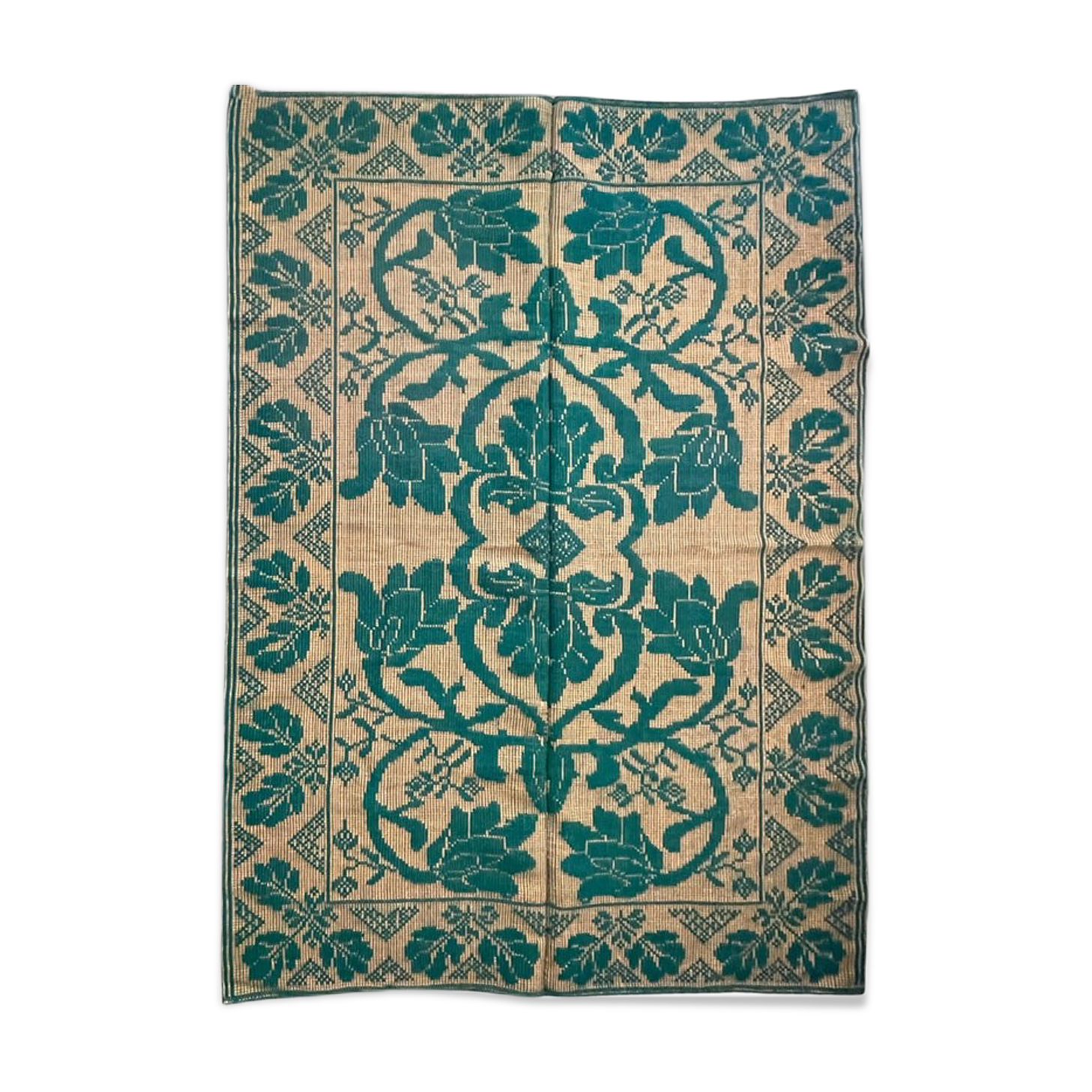 Romanian carpet green and yellow made by hand in wool