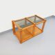 Vintage rectangular coffee table in pine and smoked glass from the 70s and 80s.