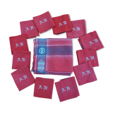 Vintage tablecloth and its 12 monogrammed red cotton towels AM