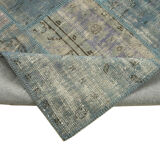 Handwoven turkish contemporary 175 cm x 242 cm blue patchwork carpet