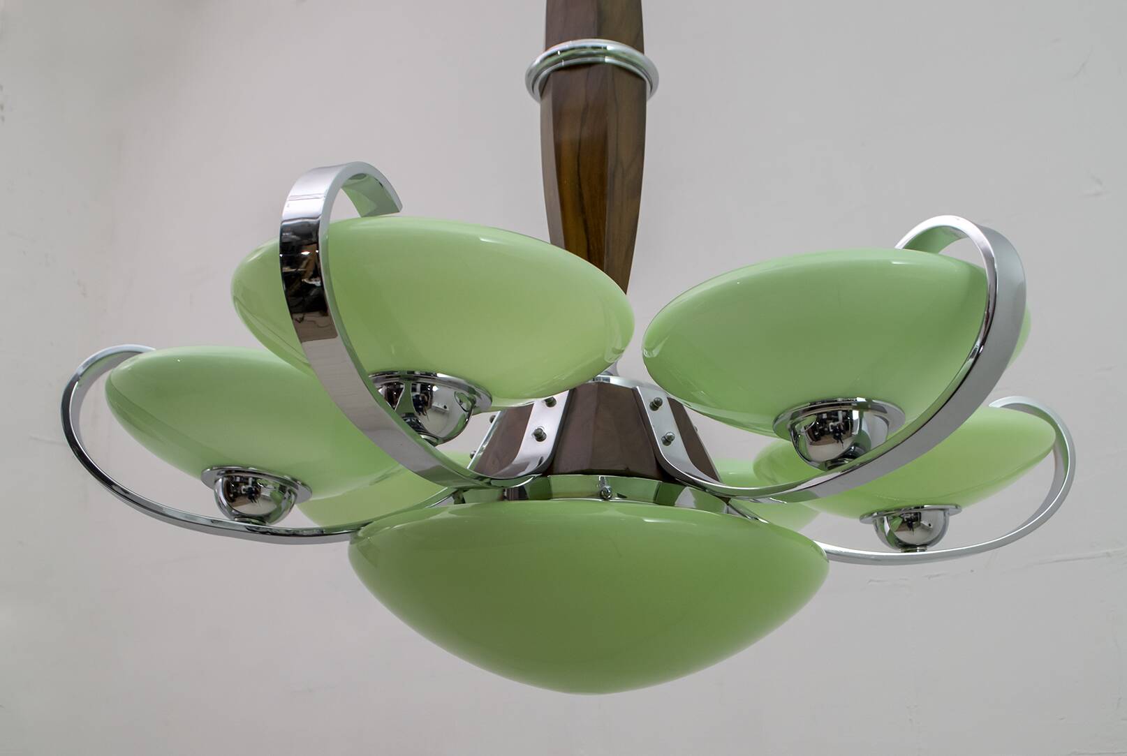 Art Deco Italian Chrome and "Incamiciato" Glass Chandelier, 1930s