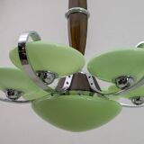 Art Deco Italian Chrome and "Incamiciato" Glass Chandelier, 1930s