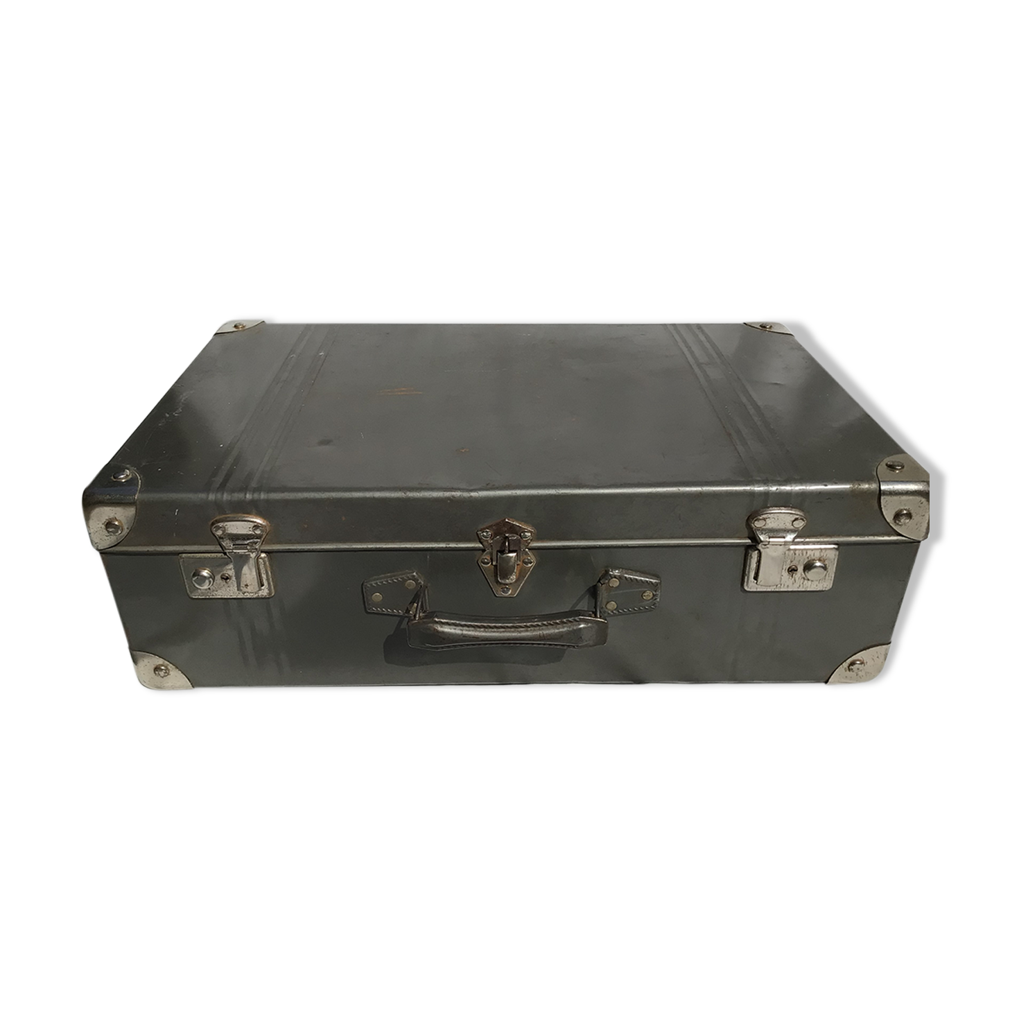 Vintage dark grey metal suitcase