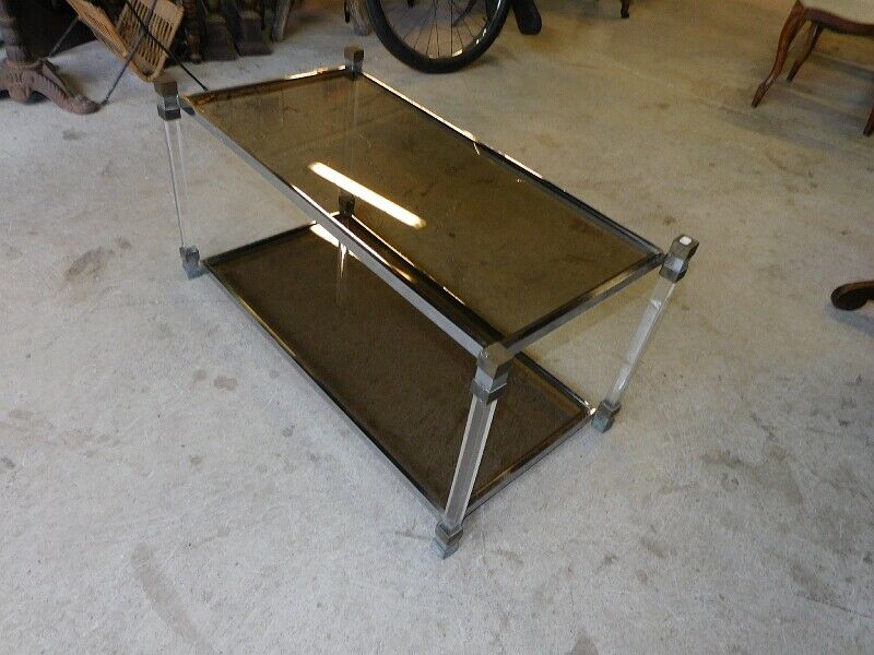 Table basse en verre et chrome 1970