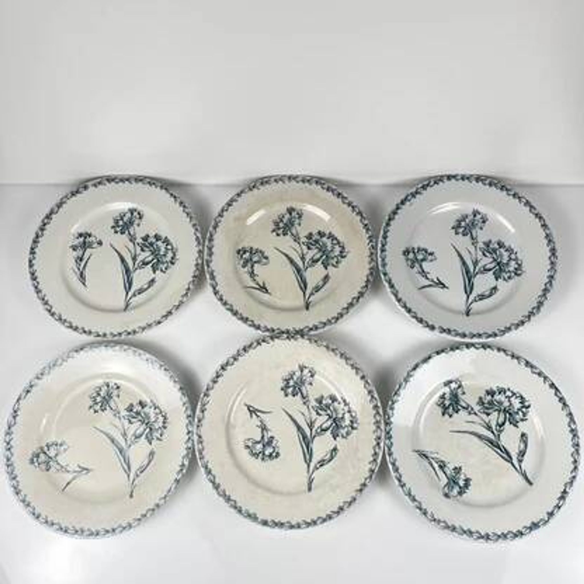 Set of 6 dessert plates model "Carnation", KG Lunéville, ironstone, 19th century.