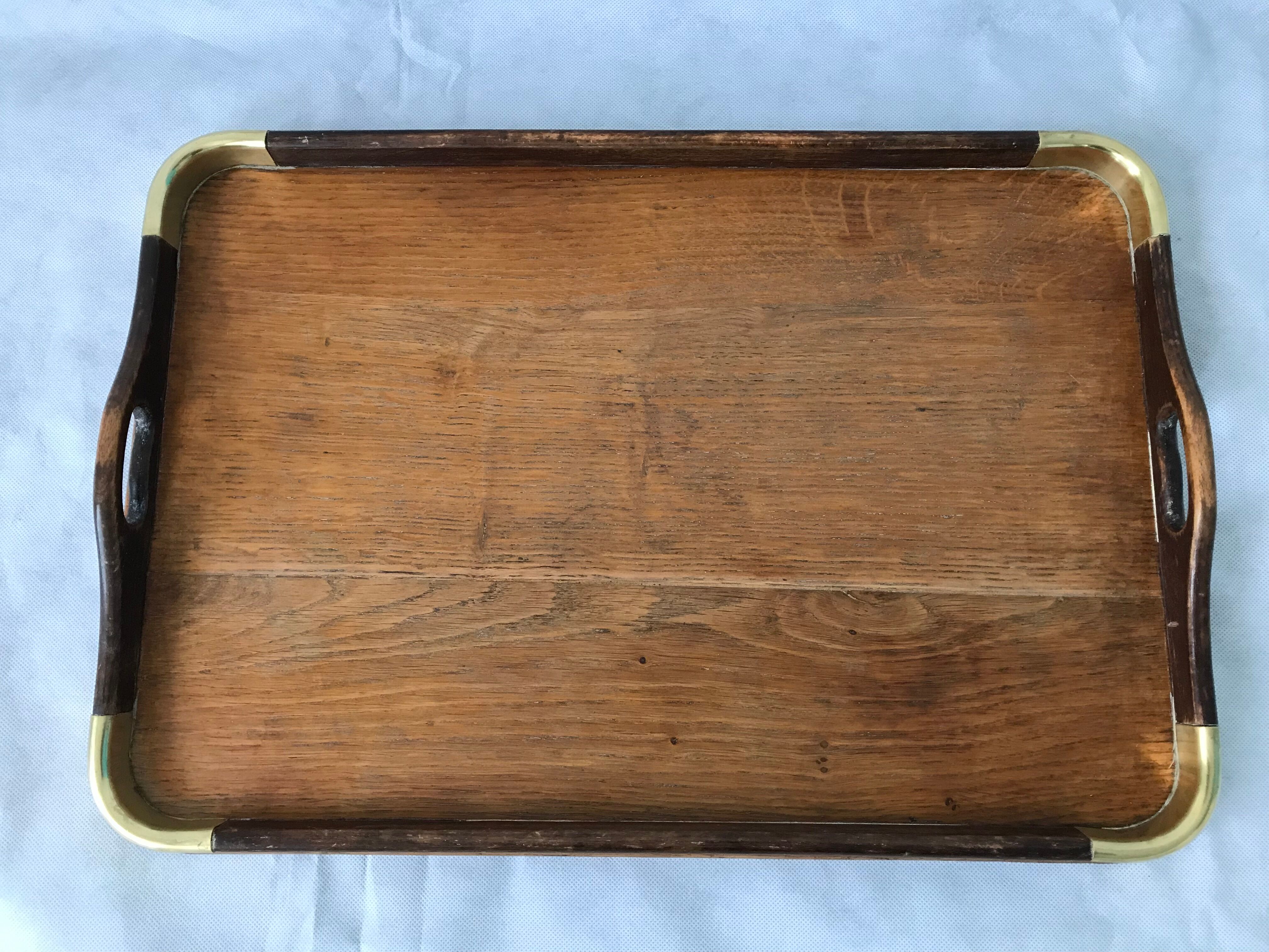 Oak and brass tray
