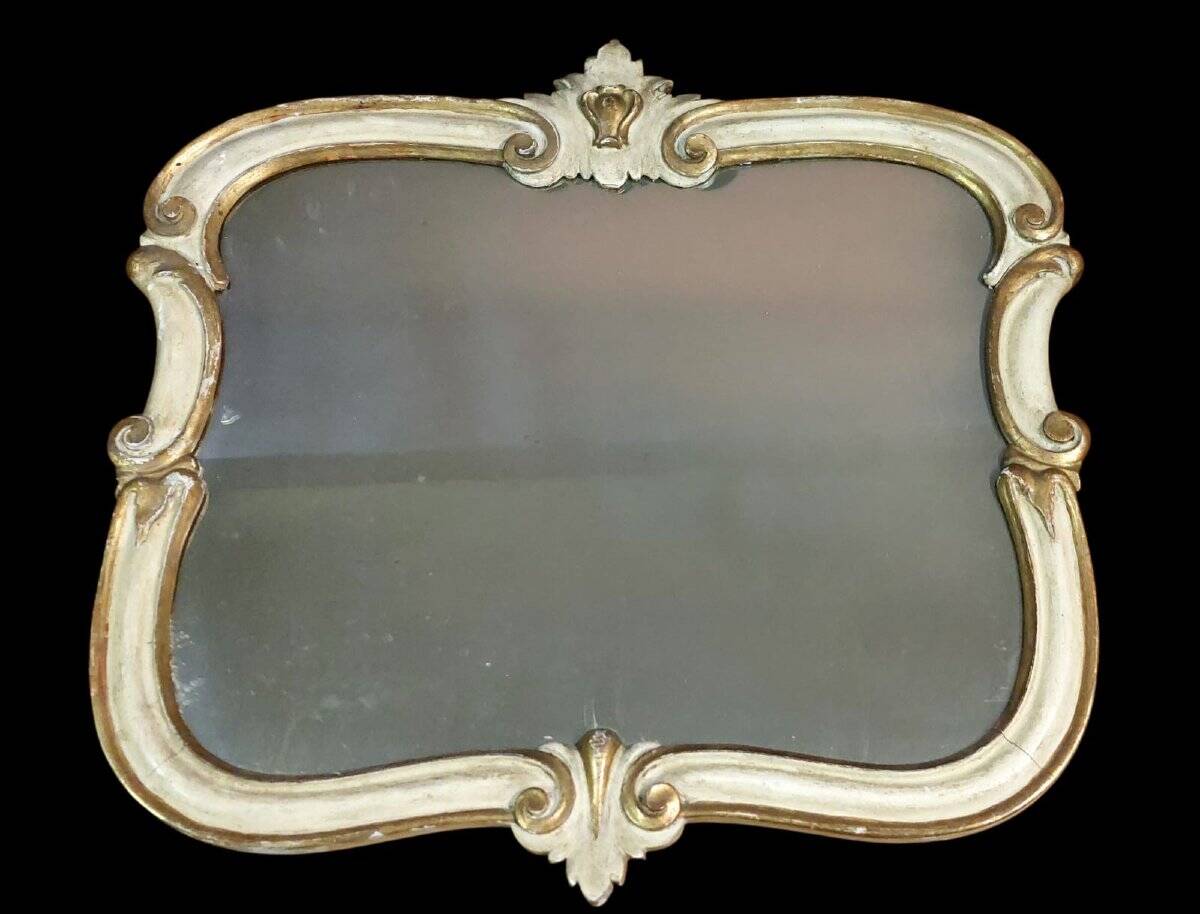 Antique 19th century lacquered and gilded silver and Mecca mirror